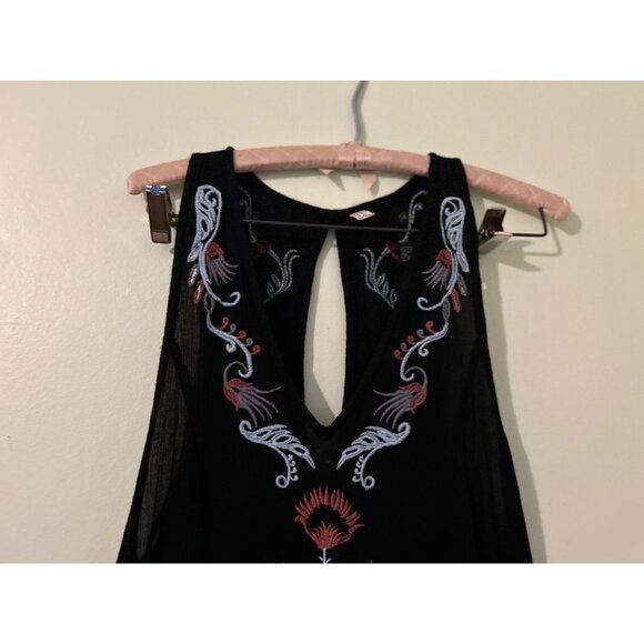 Intimately Free People Black Embroidered Boho Tassel Tunic Dress Sleeveless Keyh - Picture 3 of 16
